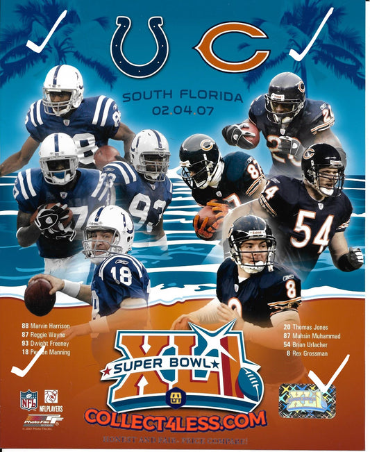 2007 SUPER BOWL 41 Indianapolis Colts - Chicago Bears  8X10 Program Glossy Copy