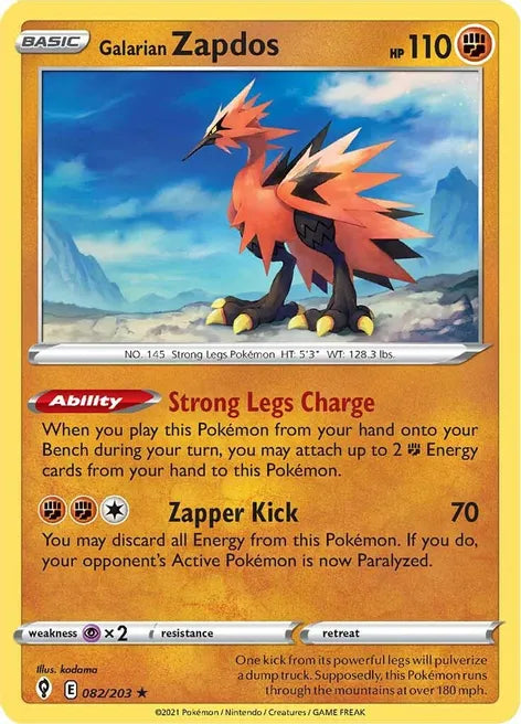 GALARIAN  ZAPDOS 082/203  Evolving Skies  Reverse Holo Rare