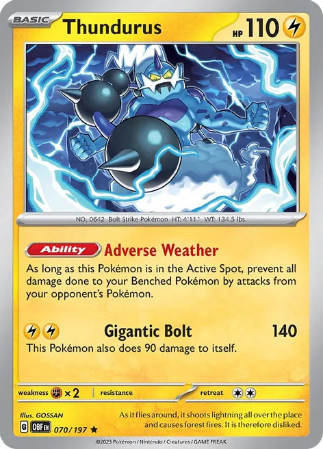 THUNDURUS  OBSIDIAN FLAMES SV03 070/197 POKEMON TCG HOLO RARE