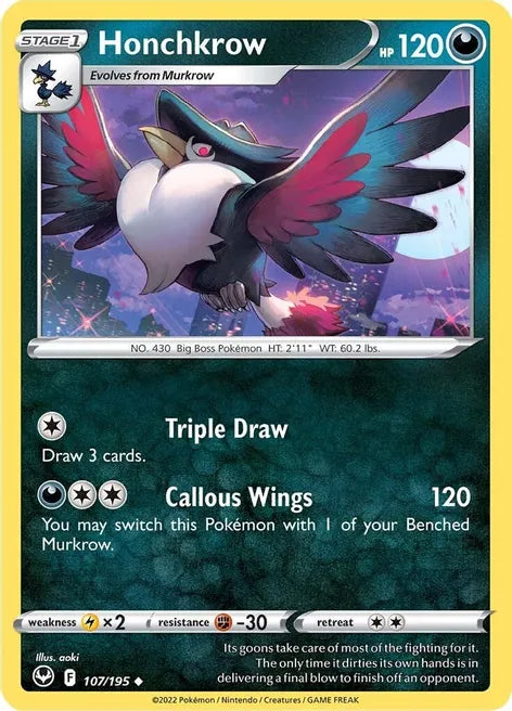 HONCHKROW - SWSH12: SILVER TEMPEST Pokémon TCG 107/195 / Uncommon .05