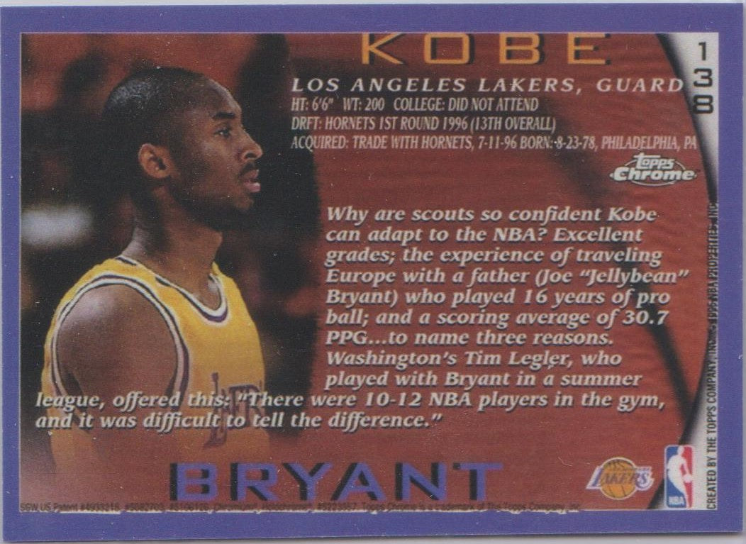 Kobe Bryant tops rookie card #138 shops