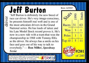 1991 Maxx Racing JEFF BURTON #201  ROOKIE CARD