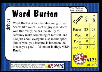 1991 Maxx Racing WARD BURTON #123 ROOKIE CARD