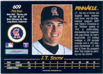 1993 Pinnacle Baseball Rookie Prospects  #609 J.T.SNOW - CALIFORNIA ANGELS