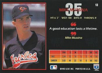 1993 DONRUSS TRIPLE PLAY #13 Mike Mussina  MIKE MUSSINA - BALTIMORE ORIOLES  HOF