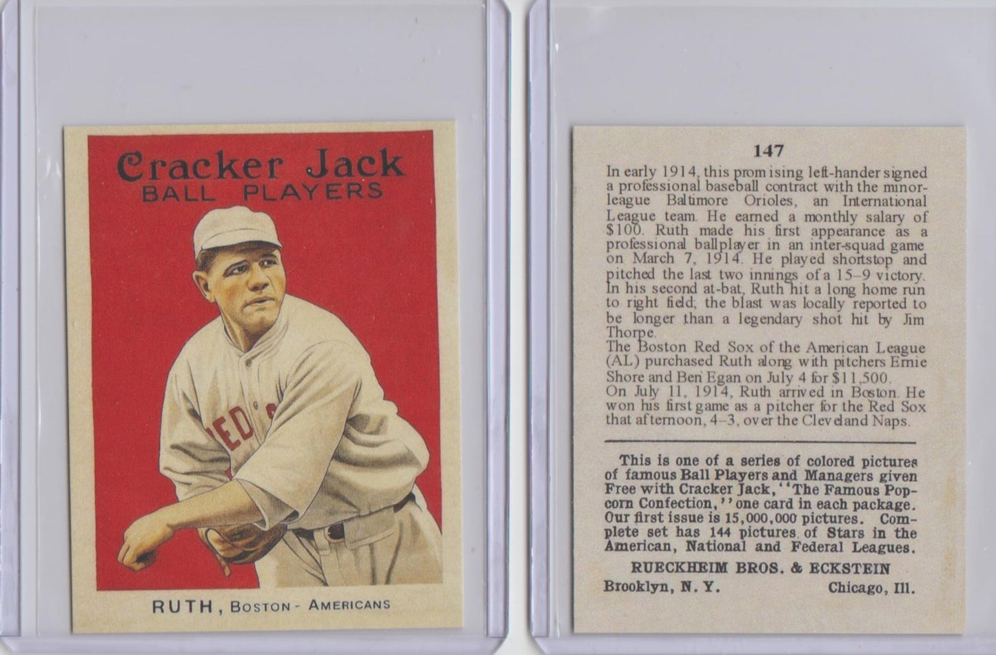 Cracker Jack Vintage Style ACEO - BABE RUTH BOSTON RED SOX PITCHING CARD