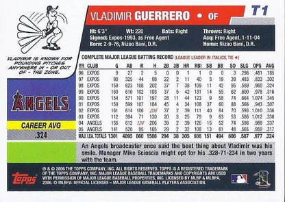 2006 NATIONAL BASEBALL CARD DAY VLADIMIR GUERRERO #T1 LOS ANGELES ANGELS INSERT CARD NMMT