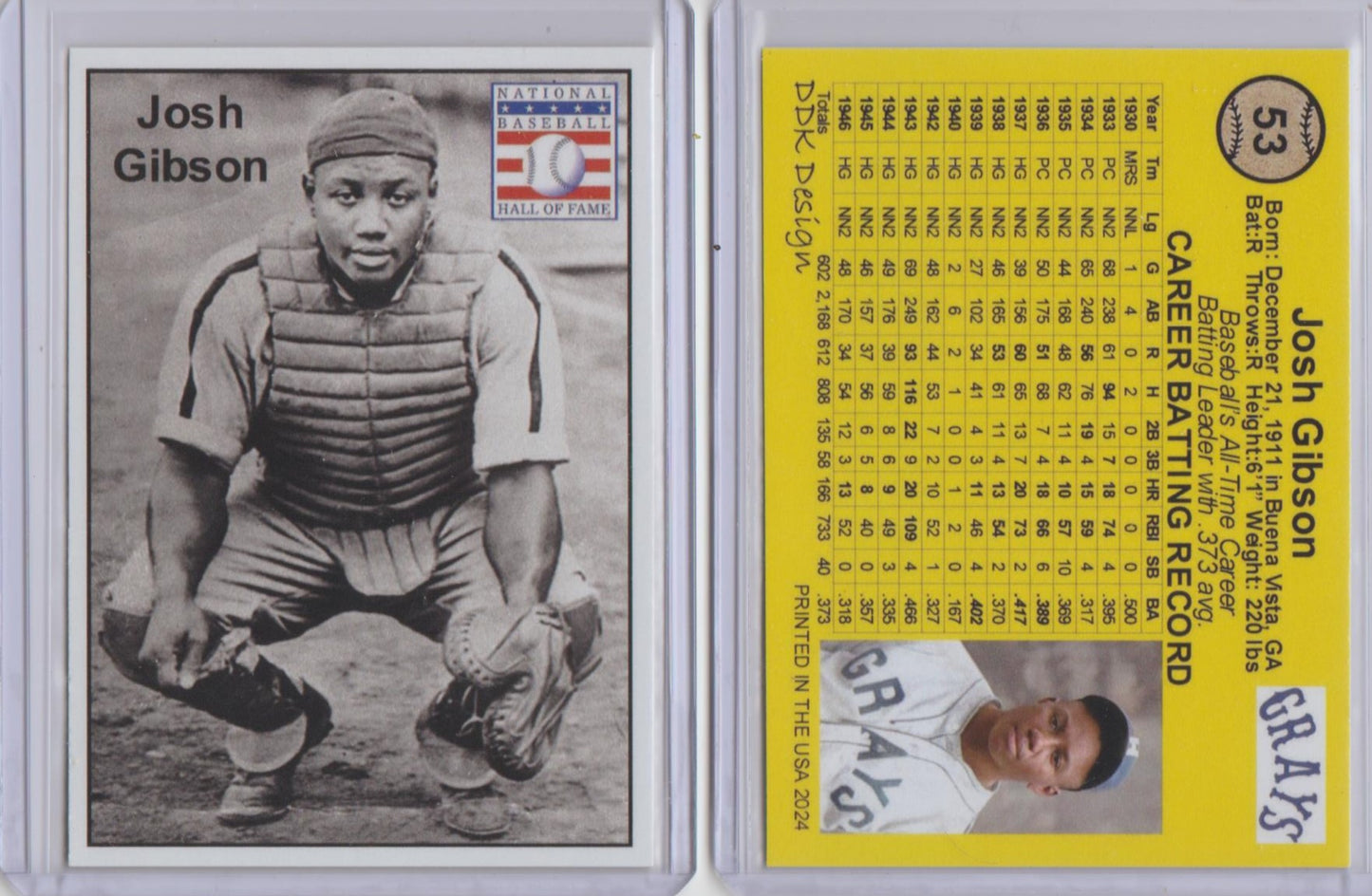 DDK ACEO JOSH GIBSON - BASEBALL HALL OF FAME CARD - W/complete stats