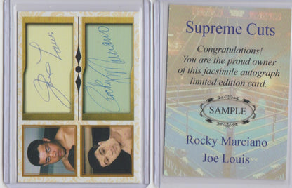 JOE LOUIS / ROCKY MARCIANO SUPREME CUTS BOXING CARD w/ Fasc autos