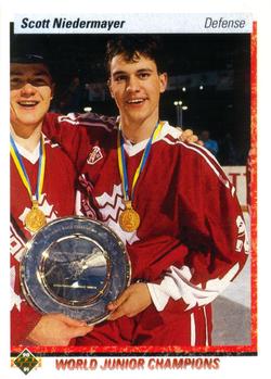 1990 UPPER DECK #461 SCOTT NIEDERMAYER - CANADA WORLD CHAMP - ROOKIE CRD