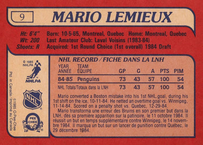 1985 O-Pee-Chee #9 Mario Lemieux ROOKIE Reprint Card - Pittsburgh Penguins