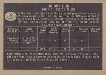 1967-68 TOPPS #92 Bobby Orr 2nd year Card  Boston Bruins  (O-PEE-CHEE?)
