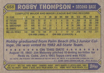 ROOKIE: 1987 Topps #658- ROBBY THOMPSON  San FRANCISCO GIANTS