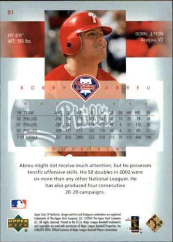2003 UPPER DECK SP Authentic Baseball #81 BOBBY ABREU - Philadelphia Phillies