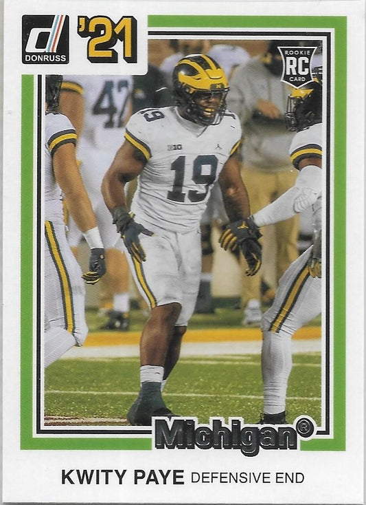 2021 Donruss Chronicles Draft #19 KWITTY PAYE INDIANAPOLIS COLTS MICHIGAN WOLVERINES ROOKIE CARD