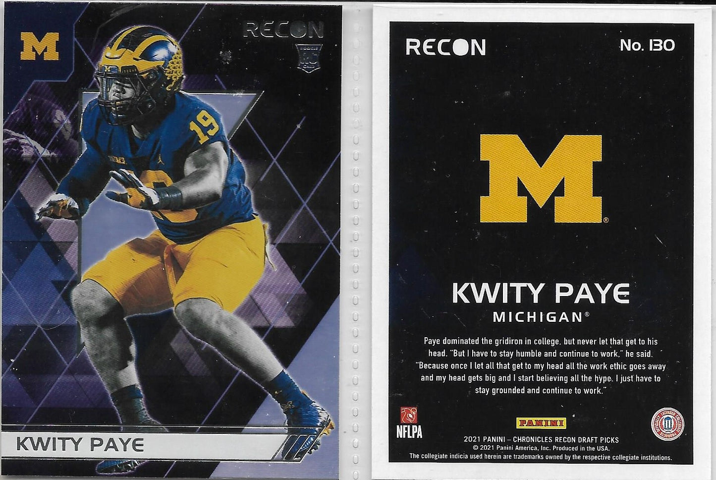 2021 Chronicles Recon Draft Picks #130 - KWITTY PAYE INDIANAPOLIS COLTS MICHIGAN STATE ROOKIE CARD