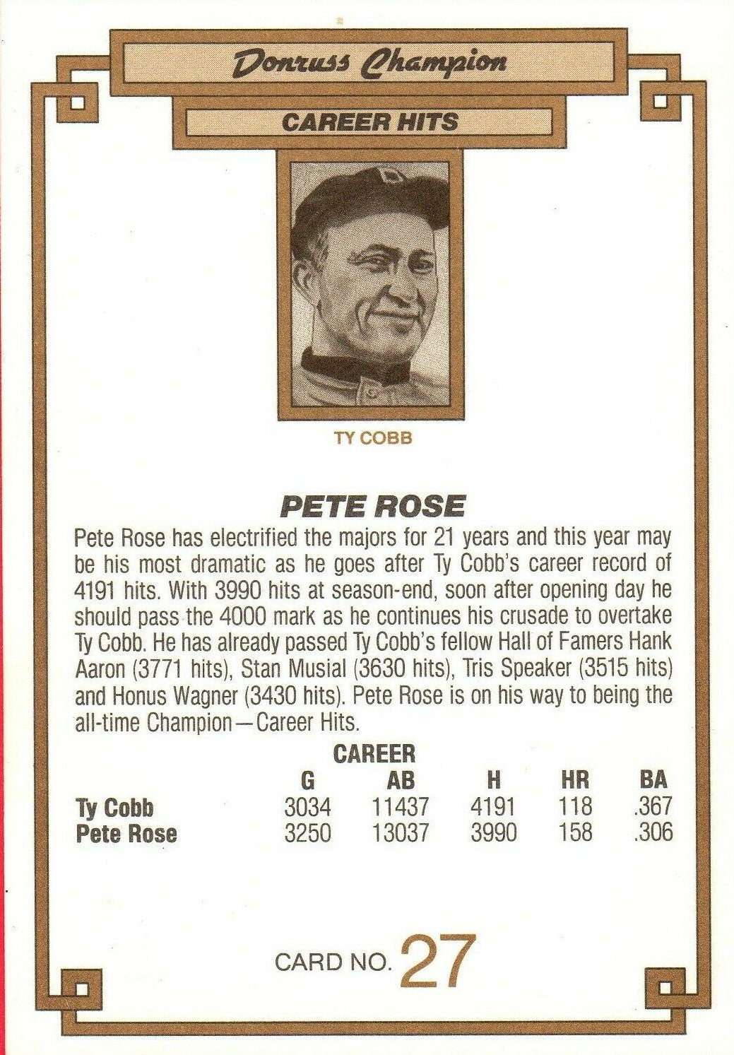 1984 DONRUSS CHAMPIONS "OVERSIZED CARD #27 PETE ROSE PHILADELPHIA PHILLIES