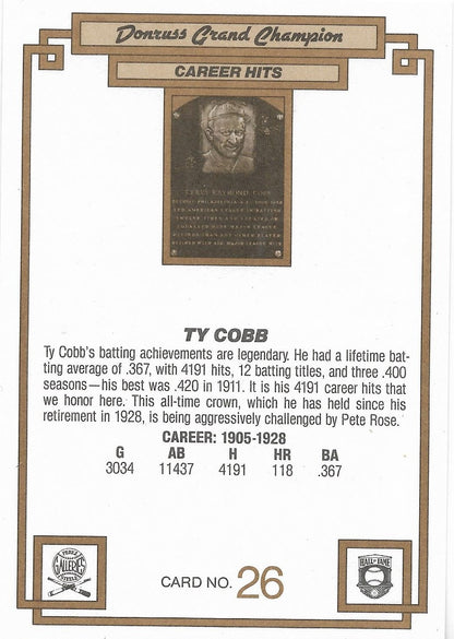 1984 DONRUSS CHAMPIONS "OVERSIZED CARD #26 TY COBB - DETROIT TIGERS