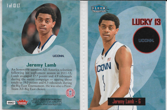 2012 FLEER LUCKY 13 ROOKIE CARD #1  JEREMY LAMB University of Connecticut