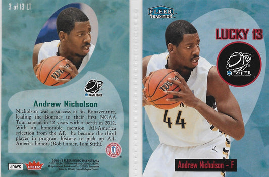 2012 FLEER LUCKY 13 ROOKIE CARD #3 ANDREW NICHOLSON St. Bonaventure University