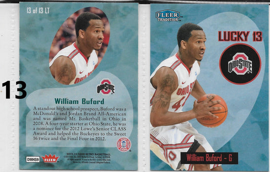 2012 FLEER LUCKY 13 ROOKIE CARD #13 WILLIAM BUFORD - OHIO STATE University