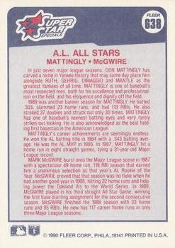 1990 FLEER #638 DON MATTINGLY New York Yankees w/ MARK McGWIRE OAKLAND ATHLETICS