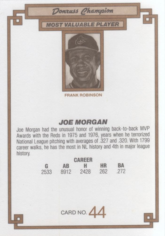 1984 DONRUSS CHAMPIONS "OVERSIZED CARD" #44 JOE MORGAN PHILADELPHIA PHILLIES