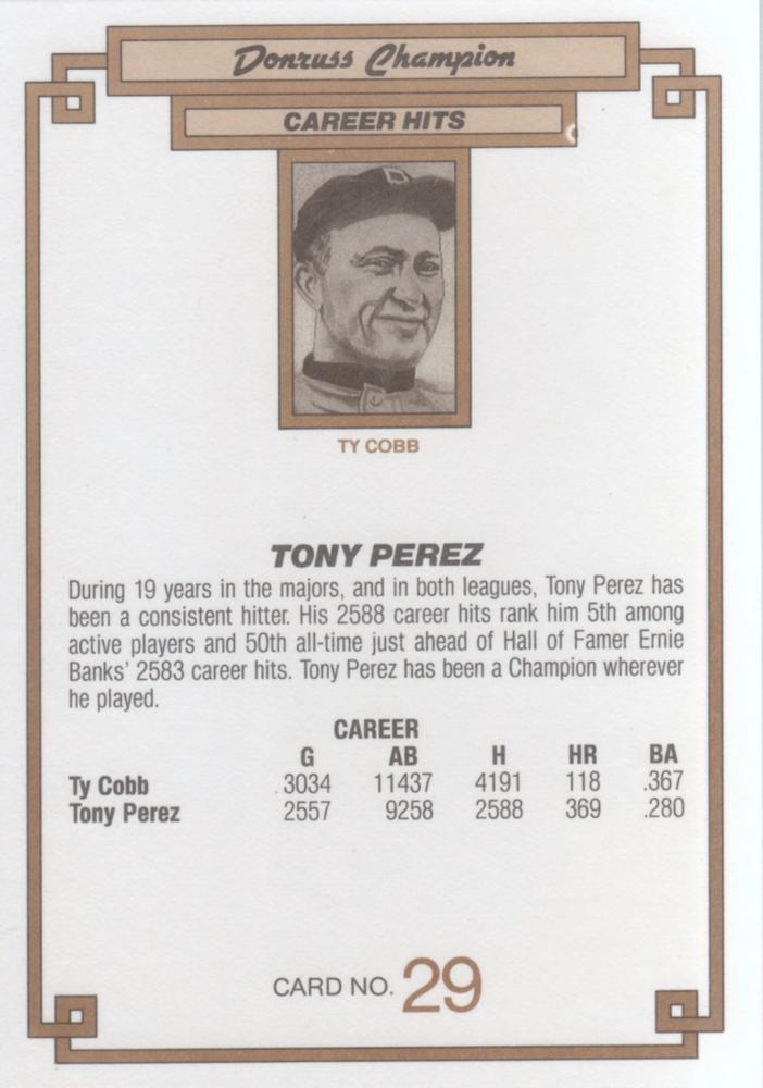 1984 DONRUSS CHAMPIONS "OVERSIZED CARD" #29 TONY PEREZ PHILADELPHIA PHILLIES