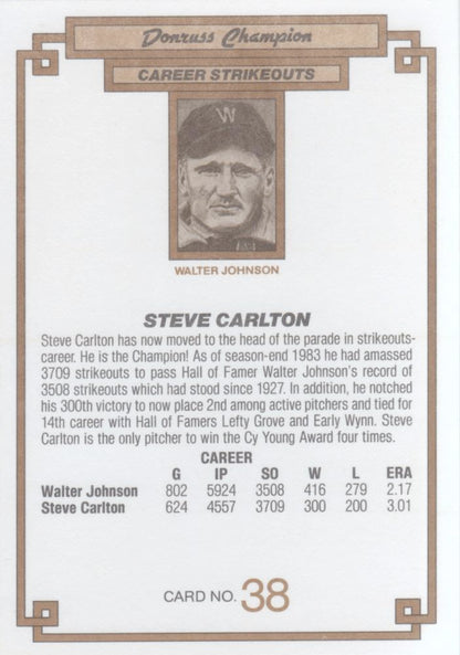 1984 DONRUSS CHAMPIONS "OVERSIZED CARD" #38 STEVE CARLTON - PHILADELPHIA PHILLIES