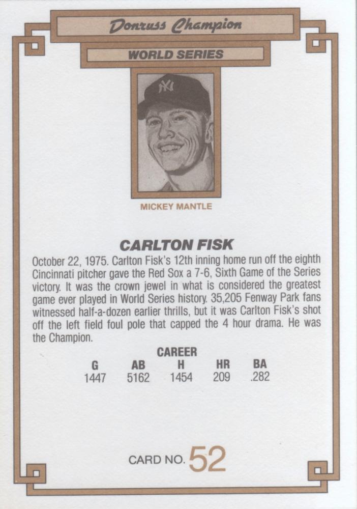 1984 DONRUSS CHAMPIONS "OVERSIZED CARD" #52 CARLTON FISK - CHICAGO WHITE SOX