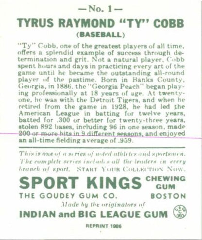 1933 Ty Cobb Sport Kings # -  Detroit Tigers HOF