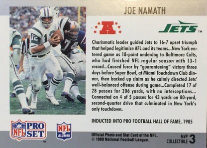 1990 PRO SET #3 SUPERBOWL MVP CANVAS JOE NAMATH - NEW YORK JETS HOF