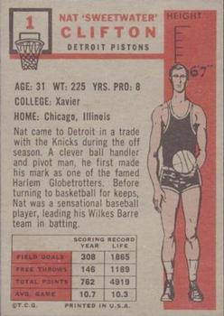 1957 Topps #1 Nat “Sweetwater” Clifton ROOKIE - Detroit Pistons - New York Knicks - Harlem Globetrotters