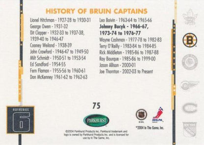 2003 Parkhurst Original 6 #75 JOHNNY BUCYK BOSTON BRUINS Captains Card
