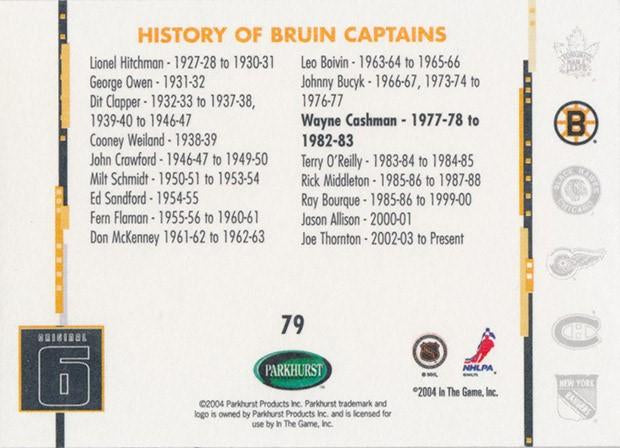 2003 Parkhurst Original 6 #79 WAYNE CASHMAN BOSTON BRUINS Captains Card