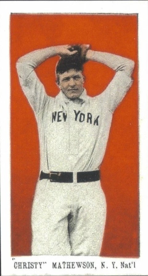 1910  e98 CHRISTY MATHEWSON  NY BASEBALL GIANTS RED BACKGROUND RP CARD