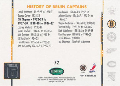 2003 Parkhurst Original 6 #72 DIT CLAPPER BOSTON BRUINS Captains Card