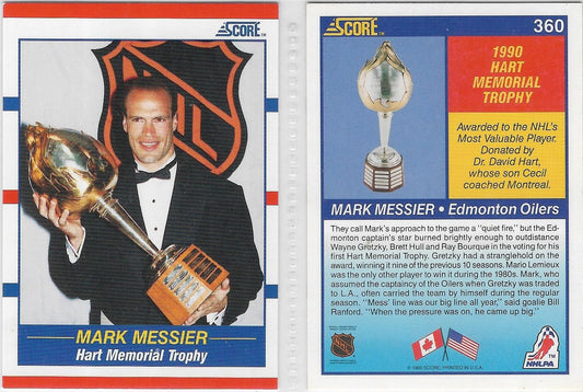 1990-91 Score #360 Mark Messier Hart Memorial Trophy Edmonton Oilers