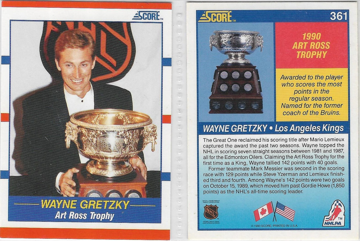 1990-91 Score Wayne Gretzky #361 Art Ross Trophy - LA KINGS