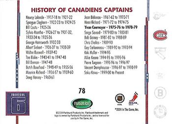 2003 Parkhurst Original 6 #78 YVAN COURNOYER MONTREAL CANADIANS Captains Card