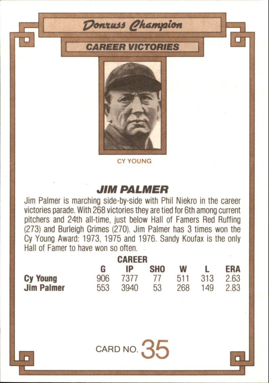 1984 DONRUSS CHAMPIONS "OVERSIZED CARD" #35 JIM PALMER  - BALTIMORE ORIOLES-