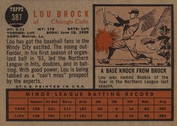 1962 Topps #387 Lou Brock  Rookie Reprint Card Chicago Cubs