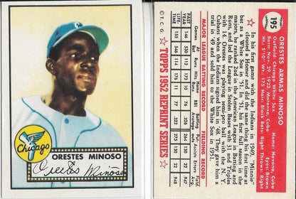 1983 TOPPS '52 REPRINT CARDS : STARS - MINNIE MINOSO - CLEVELAND INDIANS - #195 ROOKIE CARD