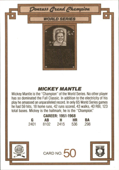 1984 DONRUSS CHAMPIONS "OVERSIZED CARD" #50 MICKEY MANTLE - NEW YORK YANKEES