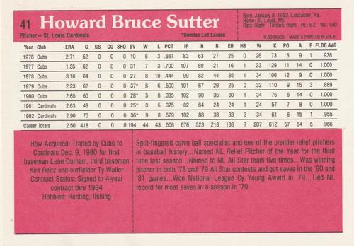 1983 DONRUSS ALL STAR - SUPERSTAR CARD #41 BRUCE SUTTER - ST LOIUS CARDINALS