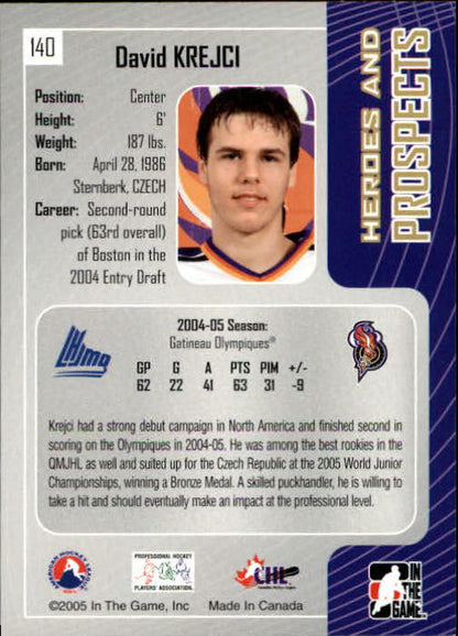 2005 IN THE GAME #140 DAVID KREJCI - BOSTON BRUINS - Rookie Card