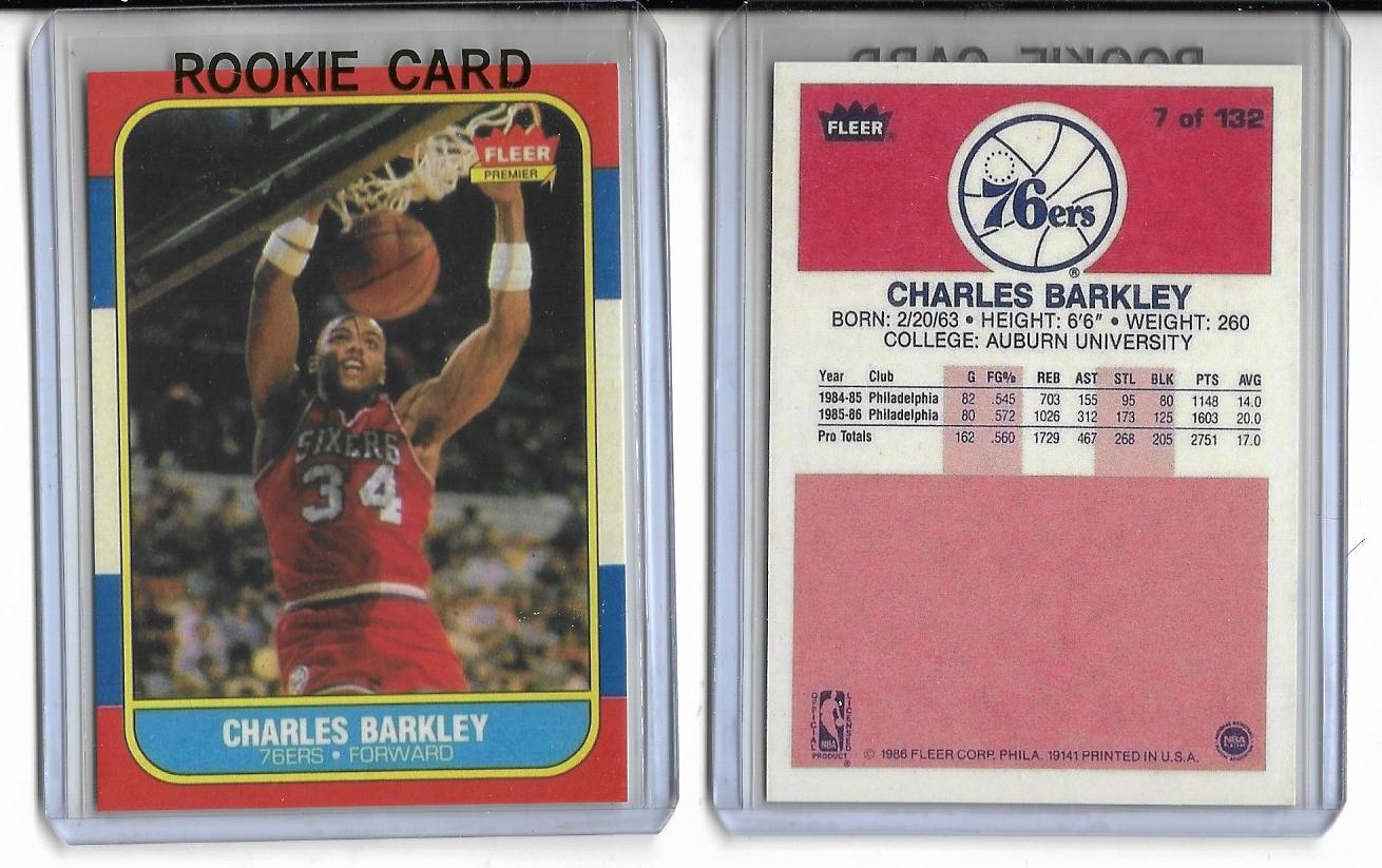 1986 Fleer #7 Charles Barkley  -Philadelphia  76ers-  Mint - ROOKIE RP CARD