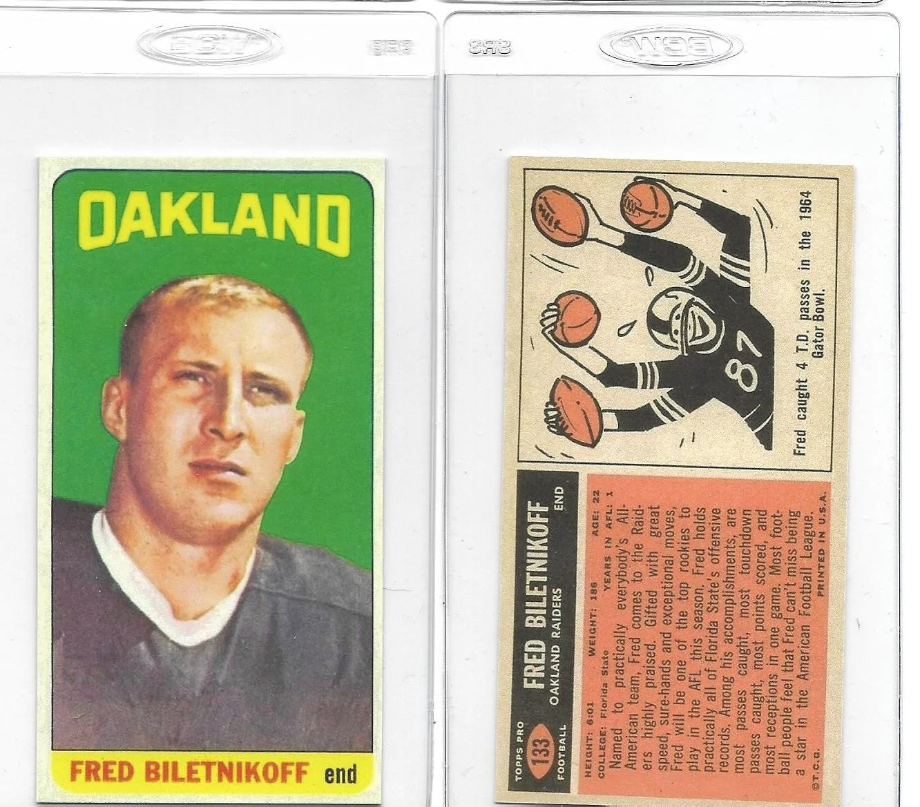 LOT OF 4 --- 1965 Topps #133 FRED BILETNIKOFF -  OAKLAND RAIDERS - Rookie REPRINT Cards