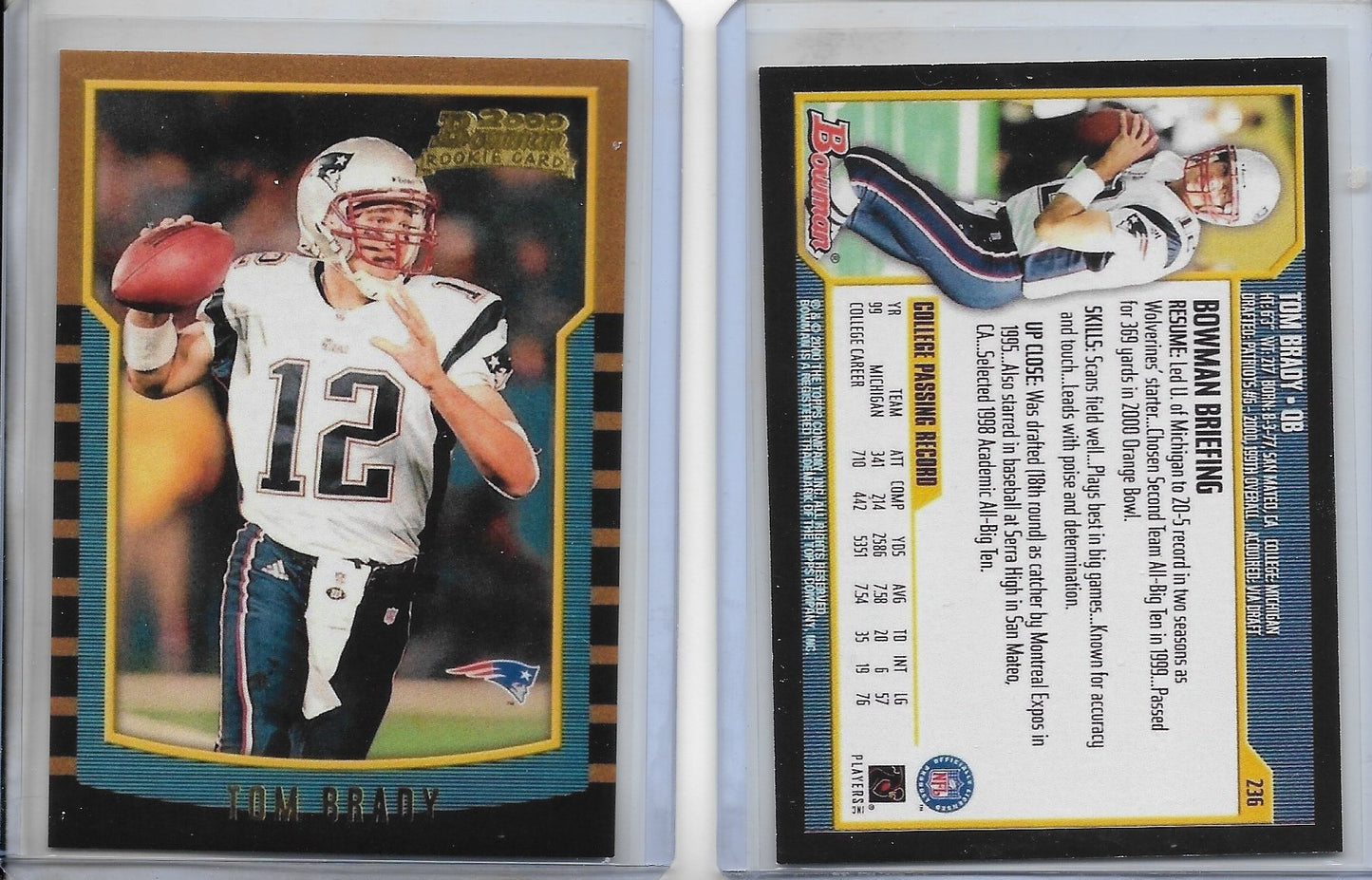 TOM BRADY 2000 Bowman #236 TOM BRADY Rookie Card New England Patriots  REPRINT - Football Card at 's Sports Collectibles Store