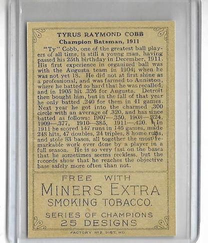 1912 T227 TY COBB Reprint Card - Minors Extra Back BIG SALE PRICE